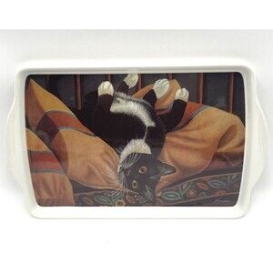 Jennifer Chien Designs JCD Tuxedo Cat Black & White Kitten on Pillows Tray